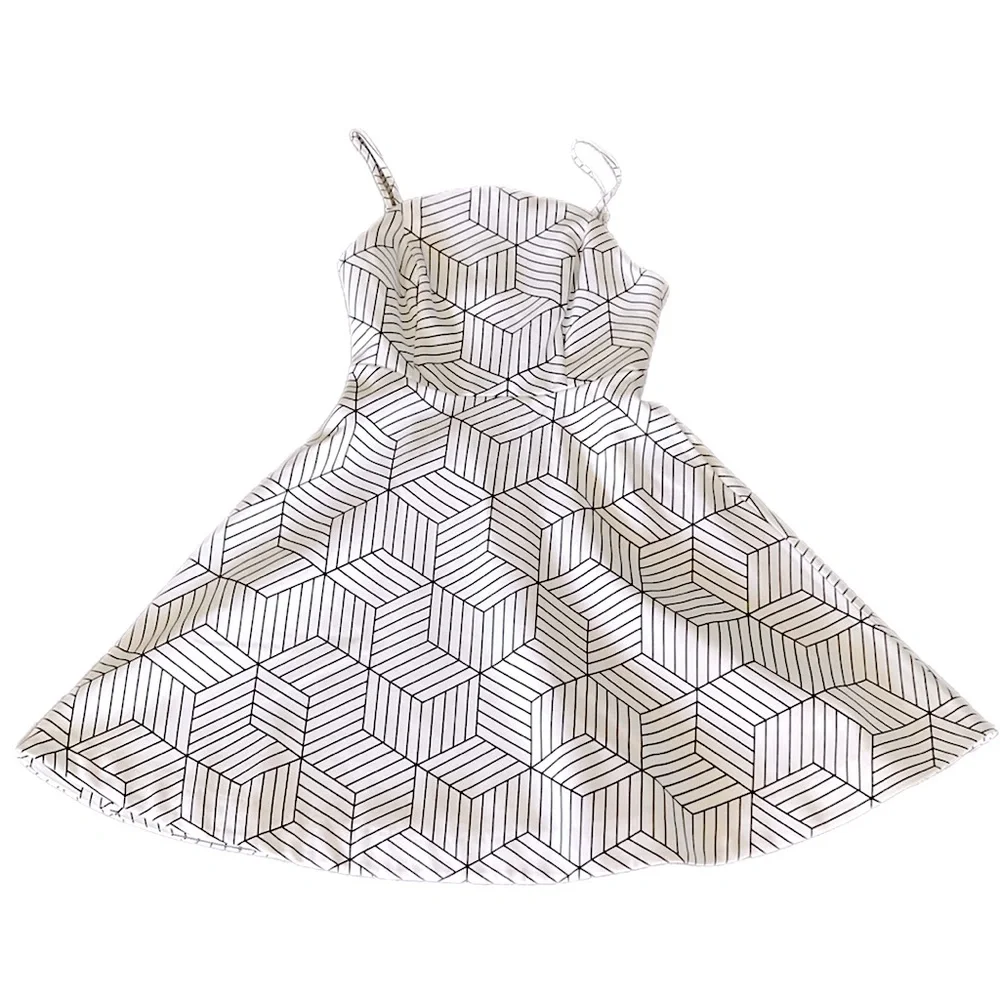 KEEPSAKE fit & flare white Dress black geometric print - Picture 2 of 7